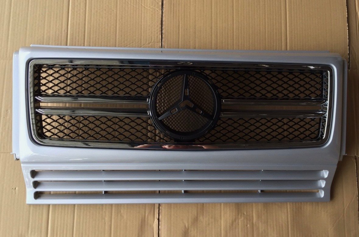 FRONT GRILLE ASSEMBLY SILVER FOR '1990-'2013 MERCEDES BENZ W463 G-CLASS G63 LOOK